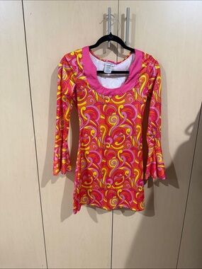Dreamgirl Pink & Yellow Swirl Scoop Neck Long Sleeve Top